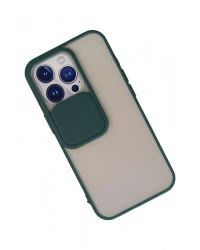 Newface iPhone 13 Pro Kılıf Palm Buzlu Kamera Sürgülü Silikon - Yeşil