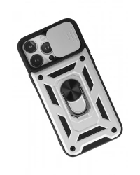 Newface iPhone 13 Pro Kılıf Pars Lens Yüzüklü Silikon - Gümüş