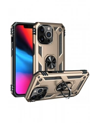 Newface iPhone 13 Pro Kılıf Sofya Yüzüklü Silikon Kapak - Gold