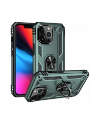 Newface iPhone 13 Pro Kılıf Sofya Yüzüklü Silikon Kapak - Yeşil