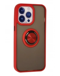 Newface iPhone 13 Pro Max Kılıf Montreal Yüzüklü Silikon Kapak - Kırmızı