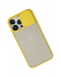 Newface iPhone 13 Pro Max Kılıf Palm Buzlu Kamera Sürgülü Silikon - Sarı