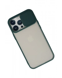 Newface iPhone 13 Pro Max Kılıf Palm Buzlu Kamera Sürgülü Silikon - Yeşil