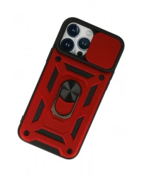 Newface iPhone 13 Pro Max Kılıf Pars Lens Yüzüklü Silikon - Kırmızı