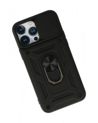 Newface iPhone 13 Pro Max Kılıf Pars Lens Yüzüklü Silikon - Siyah