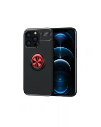 Newface iPhone 13 Pro Max Kılıf Range Yüzüklü Silikon - Siyah-Kırmızı