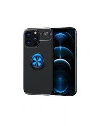 Newface iPhone 13 Pro Max Kılıf Range Yüzüklü Silikon - Siyah-Mavi