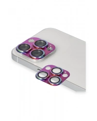 Newface iPhone 13 Pro Max Pers Alüminyum Kamera Lens - Rainbow