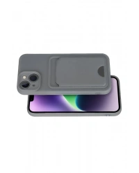 Newface iPhone 14 Kılıf Kelvin Kartvizitli Silikon - Gri