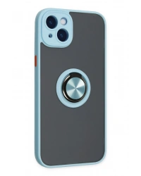 Newface iPhone 14 Kılıf Montreal Yüzüklü Silikon Kapak - Buz Mavi