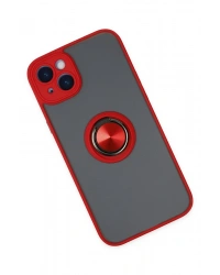 Newface iPhone 14 Kılıf Montreal Yüzüklü Silikon Kapak - Kırmızı