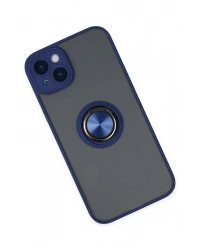 Newface iPhone 14 Kılıf Montreal Yüzüklü Silikon Kapak - Lacivert