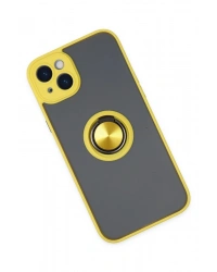 Newface iPhone 14 Kılıf Montreal Yüzüklü Silikon Kapak - Sarı