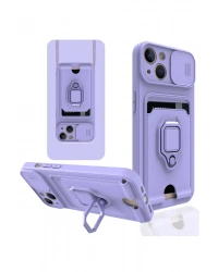 Newface iPhone 14 Kılıf Zuma Kartvizitli Yüzüklü Silikon - Lila