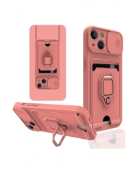 Newface iPhone 14 Kılıf Zuma Kartvizitli Yüzüklü Silikon - Pembe