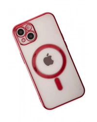 Newface iPhone 14 Plus Kılıf Magneticsafe Lazer Silikon - Kırmızı