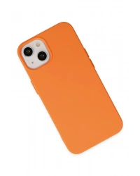 Newface iPhone 14 Plus Kılıf Nano içi Kadife Silikon - Turuncu