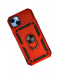 Newface iPhone 14 Plus Kılıf Pars Lens Yüzüklü Silikon - Kırmızı