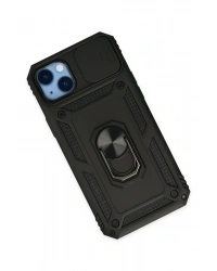 Newface iPhone 14 Plus Kılıf Pars Lens Yüzüklü Silikon - Siyah