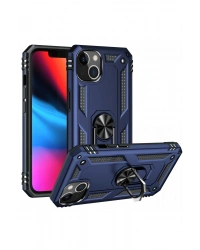 Newface iPhone 14 Plus Kılıf Sofya Yüzüklü Silikon Kapak - Lacivert