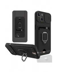 Newface iPhone 14 Plus Kılıf Zuma Kartvizitli Yüzüklü Silikon - Siyah