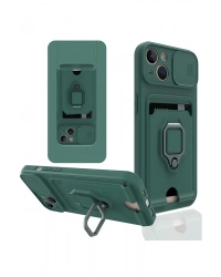 Newface iPhone 14 Plus Kılıf Zuma Kartvizitli Yüzüklü Silikon - Yeşil