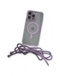 Newface iPhone 14 Pro Kılıf Divo Lazer Askılı Magsafe Kapak - Lila