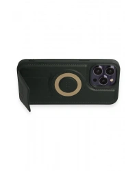 Newface iPhone 14 Pro Kılıf Merkür Magneticsafe Standlı Kapak - Koyu Yeşil