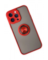 Newface iPhone 14 Pro Kılıf Montreal Yüzüklü Silikon Kapak - Kırmızı