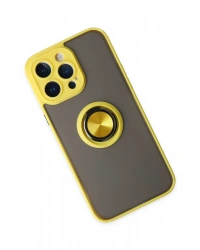 Newface iPhone 14 Pro Kılıf Montreal Yüzüklü Silikon Kapak - Sarı