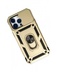 Newface iPhone 14 Pro Kılıf Pars Lens Yüzüklü Silikon - Gold