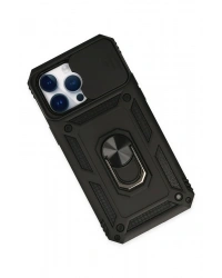 Newface iPhone 14 Pro Kılıf Pars Lens Yüzüklü Silikon - Siyah