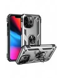 Newface iPhone 14 Pro Kılıf Sofya Yüzüklü Silikon Kapak - Gümüş