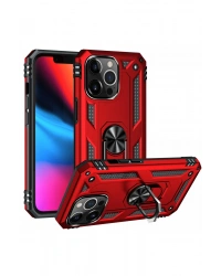 Newface iPhone 14 Pro Kılıf Sofya Yüzüklü Silikon Kapak - Kırmızı