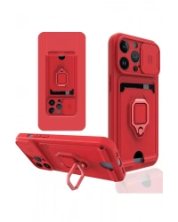 Newface iPhone 14 Pro Kılıf Zuma Kartvizitli Yüzüklü Silikon - Kırmızı