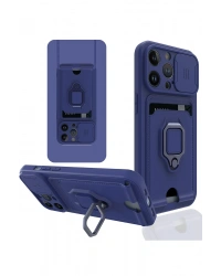 Newface iPhone 14 Pro Kılıf Zuma Kartvizitli Yüzüklü Silikon - Lacivert