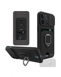 Newface iPhone 14 Pro Kılıf Zuma Kartvizitli Yüzüklü Silikon - Siyah