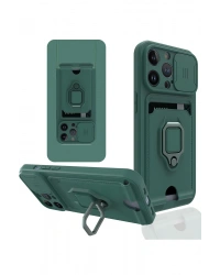 Newface iPhone 14 Pro Kılıf Zuma Kartvizitli Yüzüklü Silikon - Yeşil