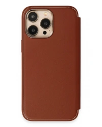 Newface iPhone 14 Pro Max Kılıf Dolpin Kapaklı - Kahverengi