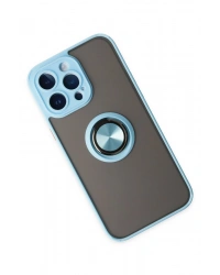 Newface iPhone 14 Pro Max Kılıf Montreal Yüzüklü Silikon Kapak - Buz Mavi