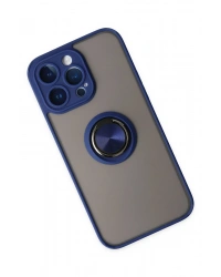 Newface iPhone 14 Pro Max Kılıf Montreal Yüzüklü Silikon Kapak - Lacivert