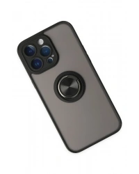 Newface iPhone 14 Pro Max Kılıf Montreal Yüzüklü Silikon Kapak - Siyah