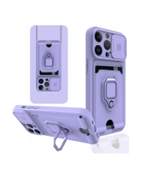 Newface iPhone 14 Pro Max Kılıf Zuma Kartvizitli Yüzüklü Silikon - Lila