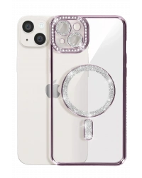 Newface iPhone 15 Kılıf Joke Simli Magneticsafe Kılıf - Derin Mor