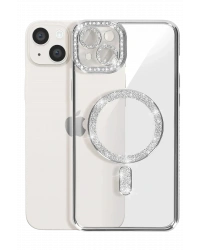 Newface iPhone 15 Kılıf Joke Simli Magneticsafe Kılıf - Gümüş