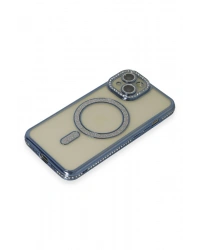 Newface iPhone 15 Kılıf Joke Simli Magneticsafe Kılıf - Lacivert