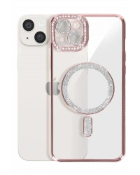 Newface iPhone 15 Kılıf Joke Simli Magneticsafe Kılıf - Pembe