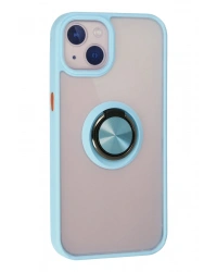 Newface iPhone 15 Kılıf Montreal Yüzüklü Silikon Kapak - Buz Mavi