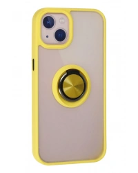 Newface iPhone 15 Kılıf Montreal Yüzüklü Silikon Kapak - Sarı