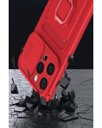 Newface iPhone 15 Kılıf Zuma Kartvizitli Yüzüklü Silikon - Kırmızı